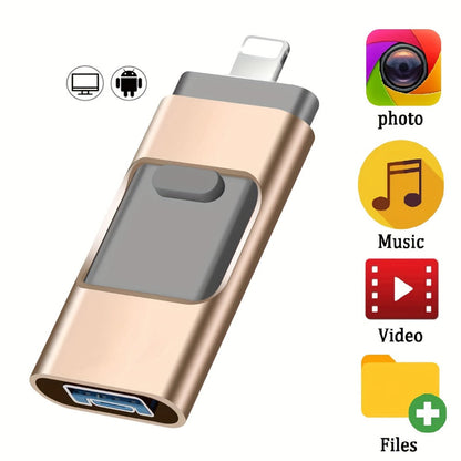 USB Flash Drive, 4-in-1 USB 3.0 Multi-Port Memory Stick with 128GB or 256GB Capacity and Sliding Connector Design