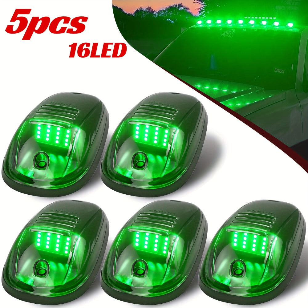 5pcs LED Cab Roof Marker Lights 16/24 LED 12V Super Bright UV-Resistant ABS Lens with Wiring Harness Kit for 2003-2018 Pickup Trucks 1500 2500 3500 4500 5500, White Amber Red Blue Green Purple