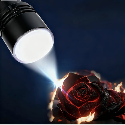 Flashlight Fresnel Lens Rechargeable Torch with 26650 Battery, USB-C Charging and Warning Tail Light