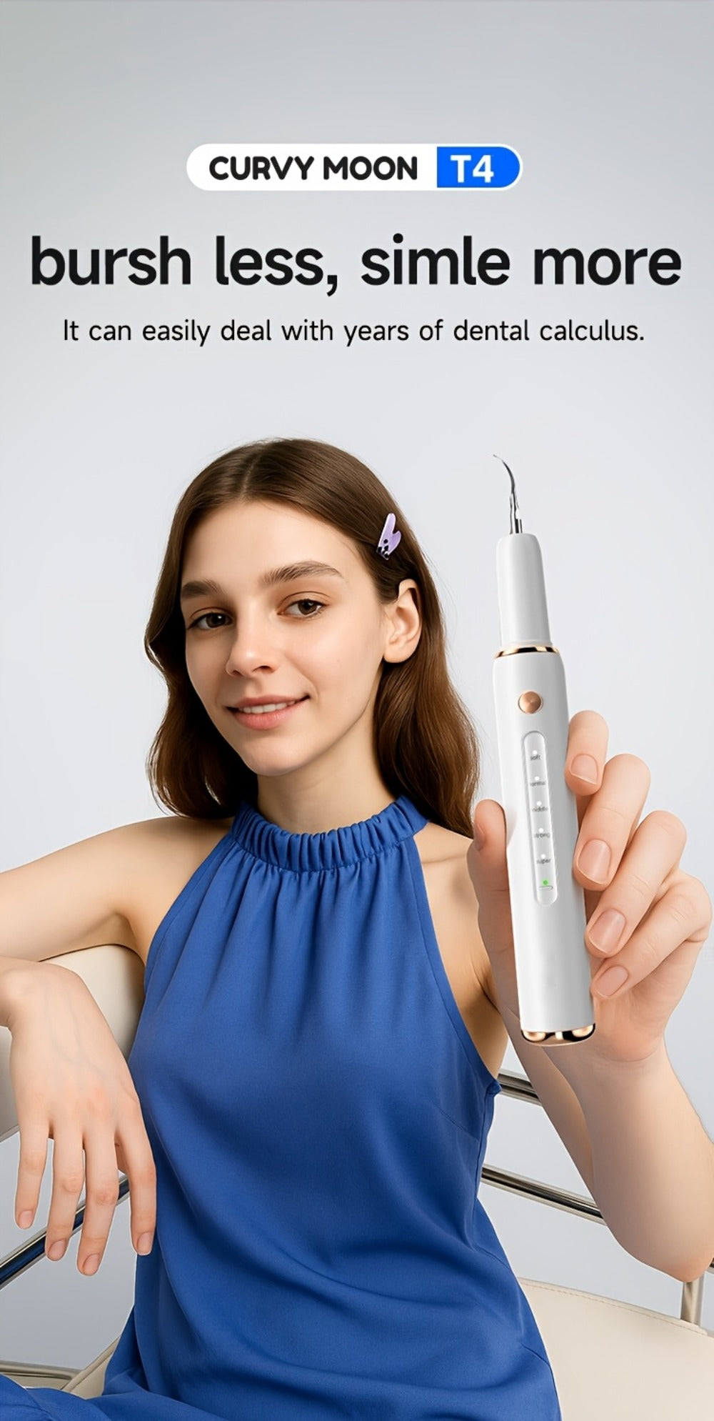 Ultrasonic Tartar Remover Electric Tooth Cleaner 5-Speed IPX6 Waterproof USB Rechargeable Dental Scaler with LED Light Mirror 2 Tips Plaque Stain Removal Tool for Home Oral Care Adults