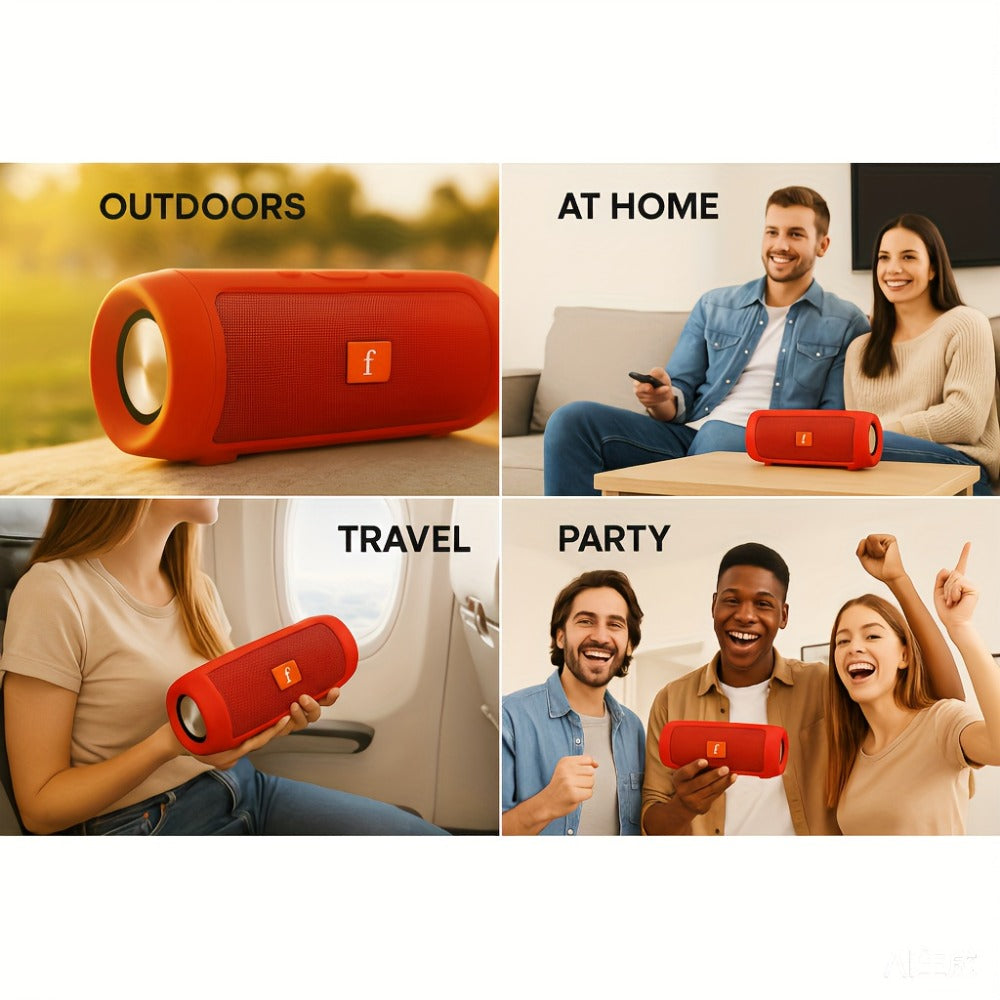 Bluetooth Speaker Cylindrical TWS Stereo-Pairing Model with USB Charging and Red or Black Color Options