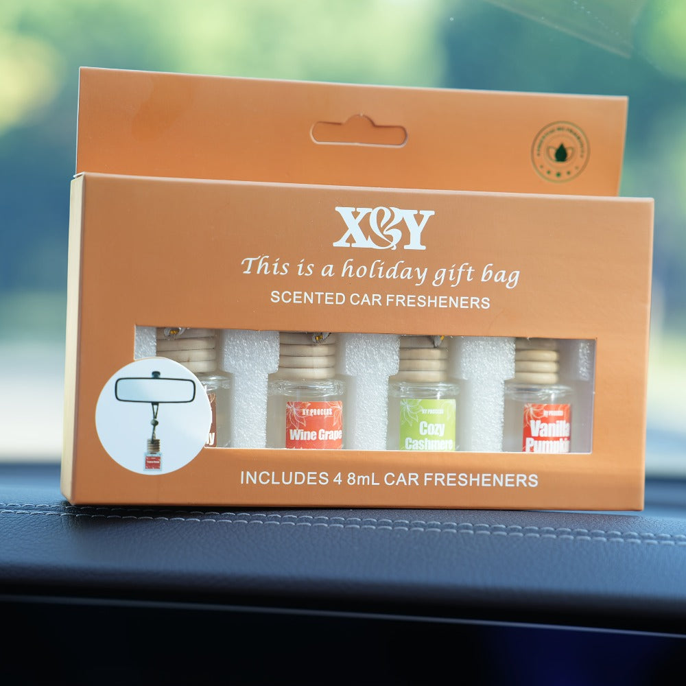 Car Air Freshener 4-Bottle Gift Set – Hanging Diffuser with 60-Day Lasting Fragrance, Multiple Scent Styles for Car Interior, Perfect Holiday Gift for Friends & Family