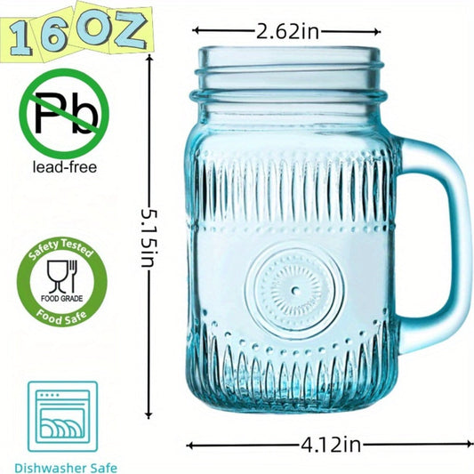 Mason Jars with Handle 6-Pack 16oz Colored Vintage Drinking Jars for Party BBQ Picnic Dishwasher Safe Vibrant Multicolor