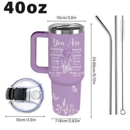 Insulated Tumbler 40oz Faith-Inspired Graphic with Lid and Straw for Desk, Camping and Daily Use