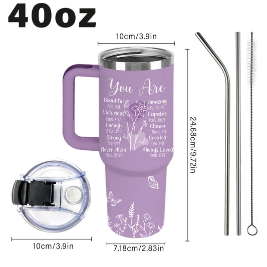 Insulated Tumbler 40oz Faith-Inspired Graphic with Lid and Straw for Desk, Camping and Daily Use