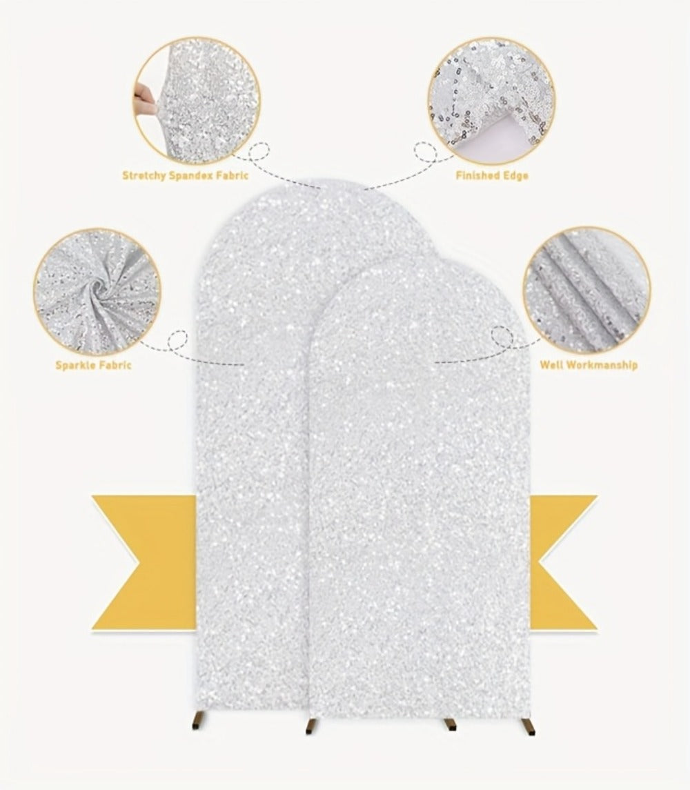 Glitter Sequin Wedding Arch Covers, Two-Piece 6 ft and 7.2 ft Spandex Backdrop Set in Eight Colors