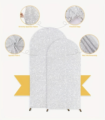 Glitter Sequin Wedding Arch Covers, Two-Piece 6 ft and 7.2 ft Spandex Backdrop Set in Eight Colors