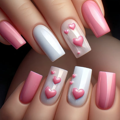 Almond Press On Nails 96 Pieces 4 Packs Sparkling Hearts Glitter Full Cover False Nails for Women Girls – Jelly Adhesive Tabs & Nail File Included | Valentine's Day Romantic Nail Art Kit