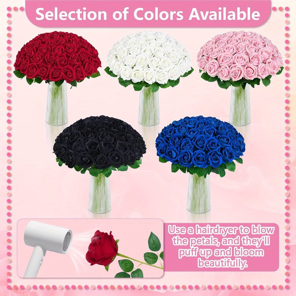 Artificial Flowers Long-Stem Velvet Rose Set in 50 or 100-Piece Variant Options across Five Colors