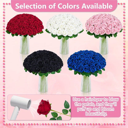 Artificial Flowers Long-Stem Velvet Rose Set in 50 or 100-Piece Variant Options across Five Colors