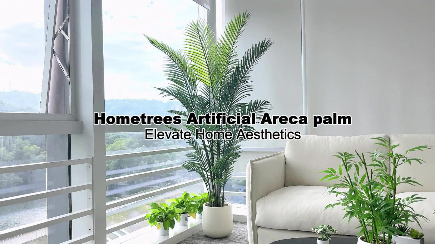 Artificial Areca Palm Tree in 4, 5 or 6-Foot Heights with Frond Count and White Planter Options