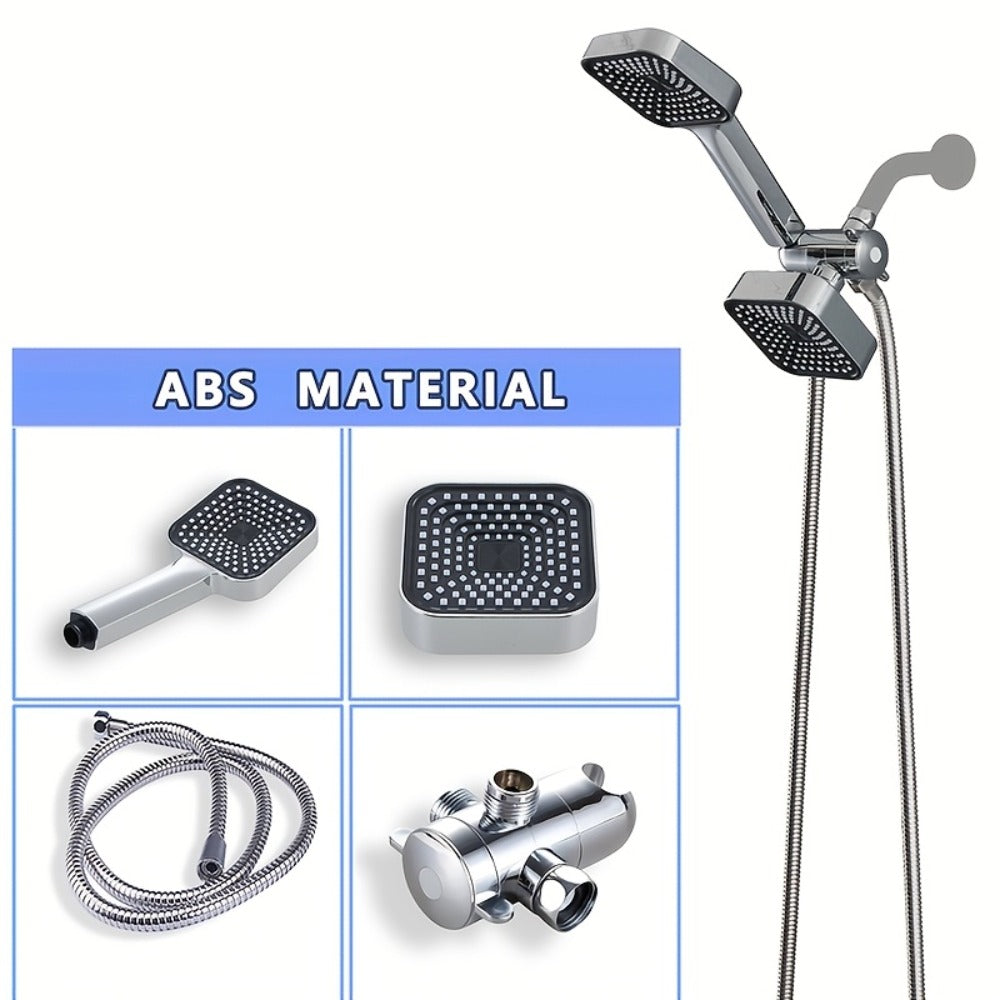 Dual Handheld Shower Kit with 4-Inch Spray Head, Long Hose, 3-Way Diverter and Silver or Black Finish