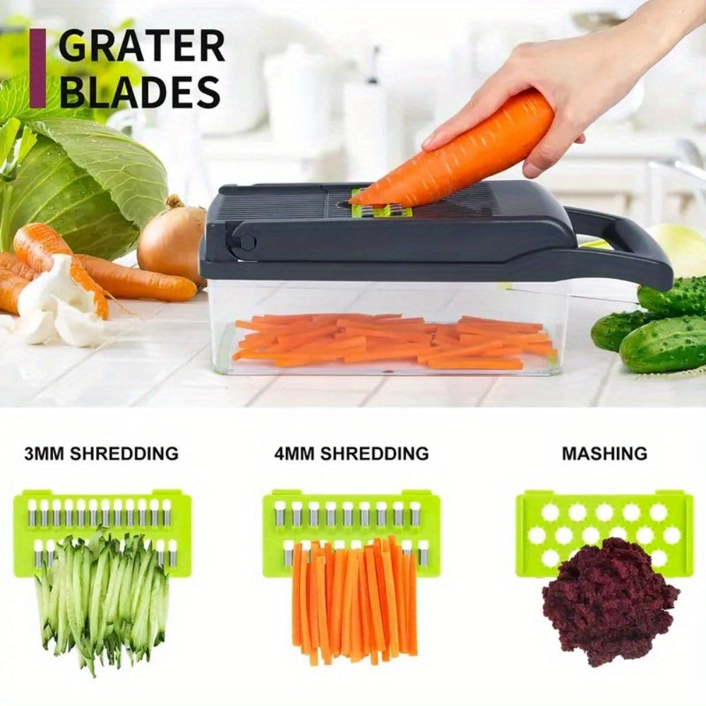 Vegetable Chopper 16-in-1 with 8 Blades and Container - Professional Onion Chopper, Multi-Function Food Slicer Dicer for Kitchen, Carrot Garlic Veggie Cutter with Storage Box
