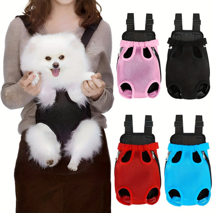 Dog Front Chest Carrier Backpack | Pet Carrying Bag for Small Dogs & Cats, Hands-Free Travel Hiking Cycling Outdoor Bag with Adjustable Straps, Breathable Mesh, Multi-Color & Multi-Size Options