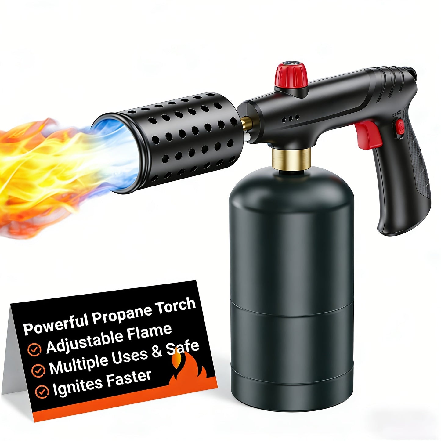 Kitchen Torch Propane Culinary Torch with Adjustable Flame, Safety Lock & Heat Dissipation, Butane Torch for Searing Steak, Creme Brulee, BBQ, Charcoal Starter, Camping (Tank Not Included)