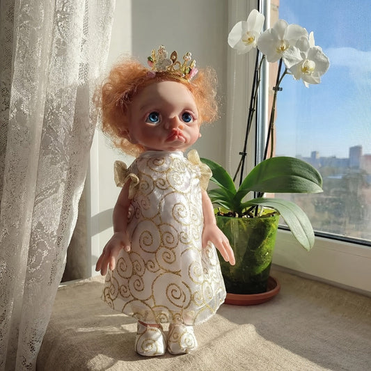 Fairy Elf Reborn Doll 15 Inch Soft Vinyl Full Body Hand-Painted Collectible Art Doll with Wavy Hair & Crown – Poseable Fantasy Girl Doll Gift for Kids Halloween Christmas Birthday