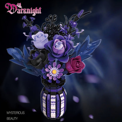 1218-Piece Gothic Flower Bouquet Building Block Model with Mixed-Color Blooms and Brick-Built Vase