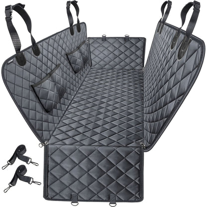 Dog Car Seat Cover Pet Hammock for Back Seat, Waterproof Scratch-Proof Nonslip Dog Seat Cover with 4 Side Pockets, Universal Fit for Cars Trucks SUVs, Washable Pet Travel Protector