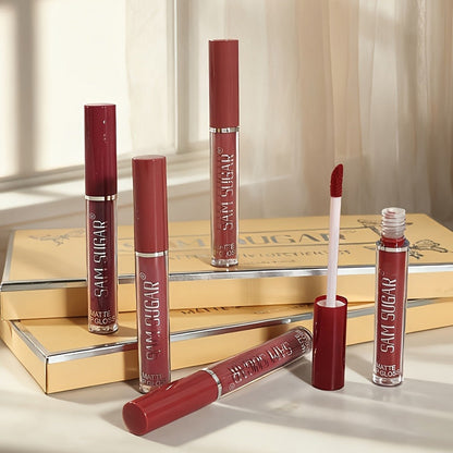Lip Gloss Set by SAM SUGAR with 12 Matte Liquid Lip Colors, Numbered Shades and Presentation Box