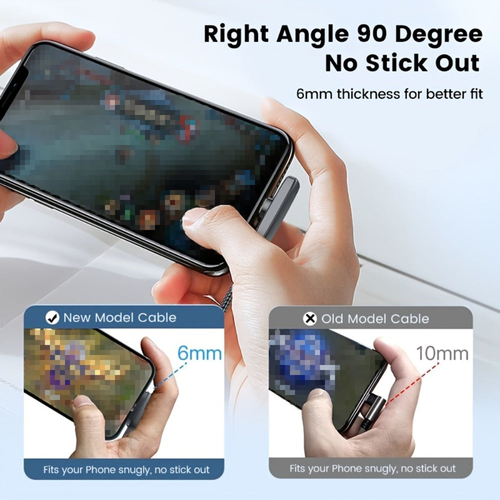 Right-Angle USB Charging Cable with USB-A or USB-C Input Options, 100W Marking and 1 m or 2 m Lengths