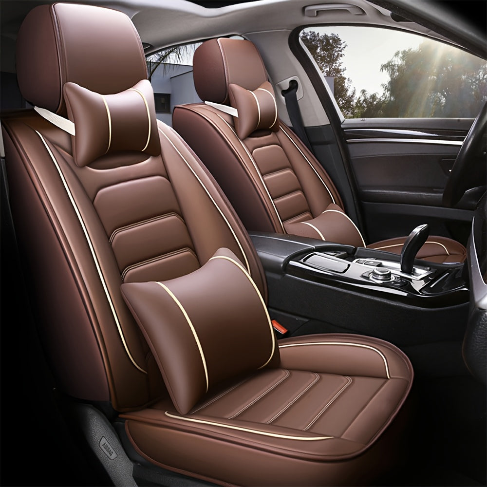 Car Seat Covers 5-Seat Faux Leather Set with Foam Padding and Optional Matching Pillow Pieces