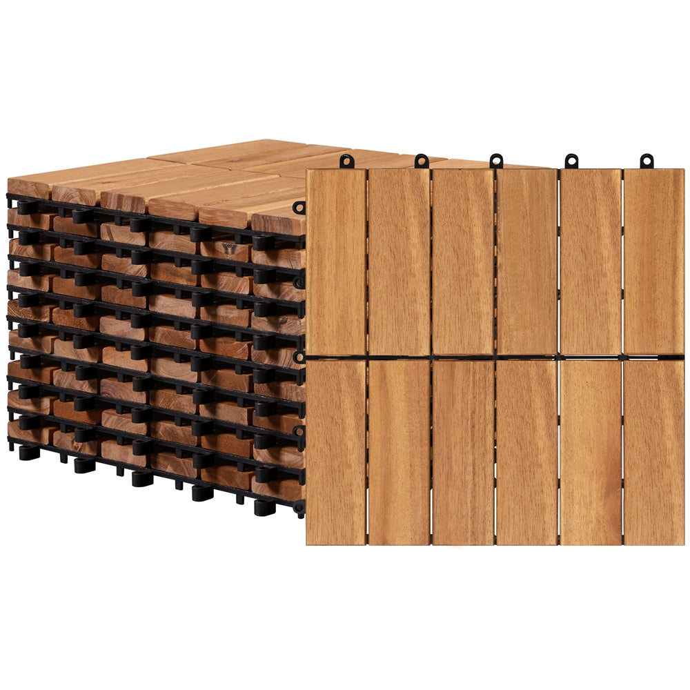 Acacia Wood Deck Tiles Interlocking Outdoor Flooring, Water-Resistant Non-Slip Patio Tiles, Easy Snap DIY Installation for Deck, Garden, Poolside, Balcony – 10pcs & 27pcs Sets Available