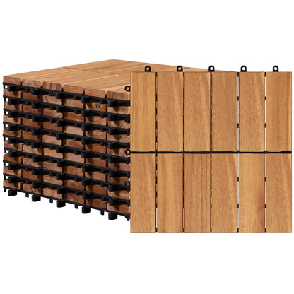 Acacia Wood Deck Tiles Interlocking Outdoor Flooring, Water-Resistant Non-Slip Patio Tiles, Easy Snap DIY Installation for Deck, Garden, Poolside, Balcony – 10pcs & 27pcs Sets Available