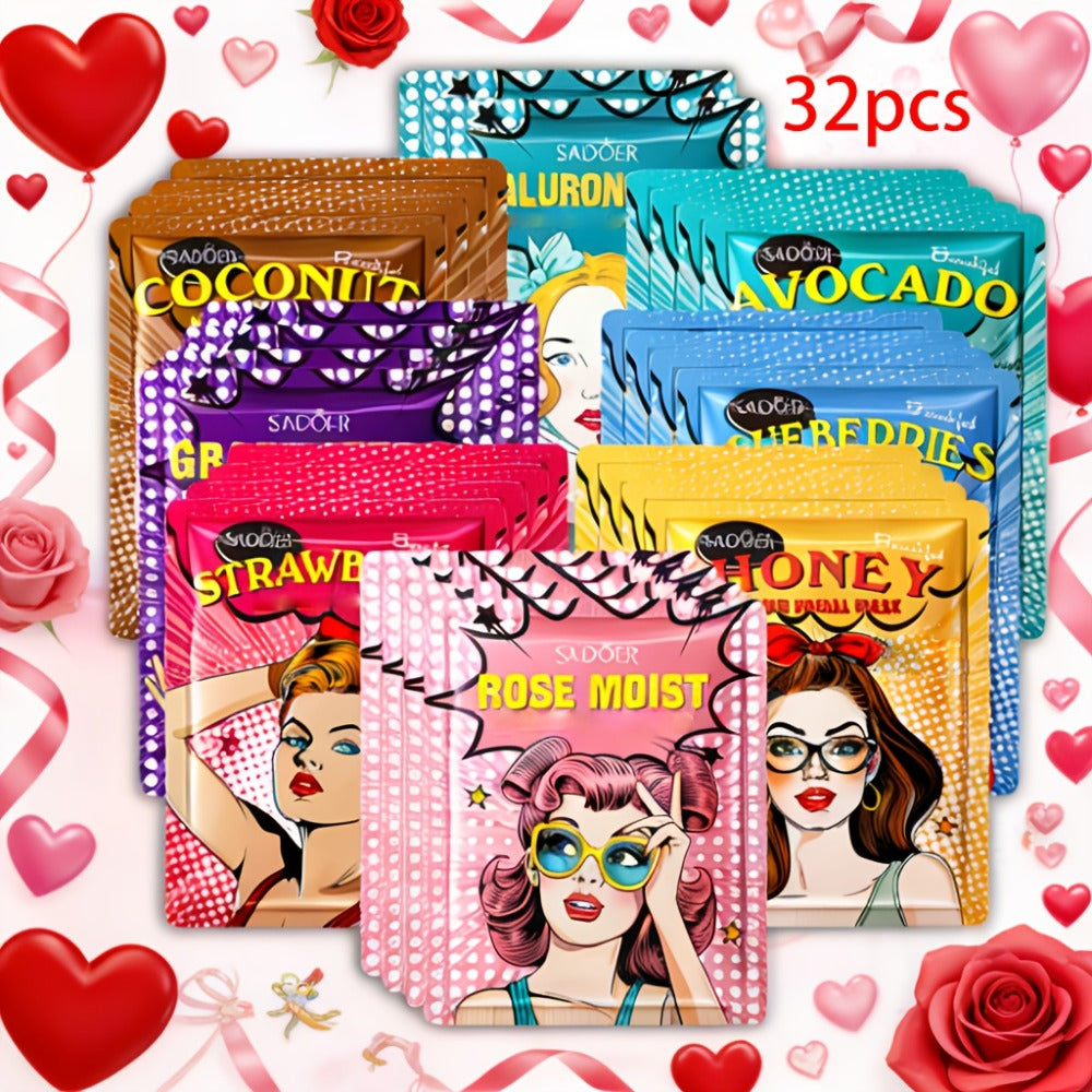 Rose Honey Strawberry Face Mask Set Eye Lip Masks Moisturizing Fruit Extract All Skin Types Skincare Gift Set 32pcs / 60pcs