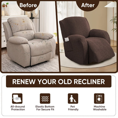 Stretch Recliner Slipcover with Pocket | All-Season 95% Polyester Spandex, All-in-One Recliner Chair Cover, Removable Washable Soft, Living Room Home Decor, 9 Colors