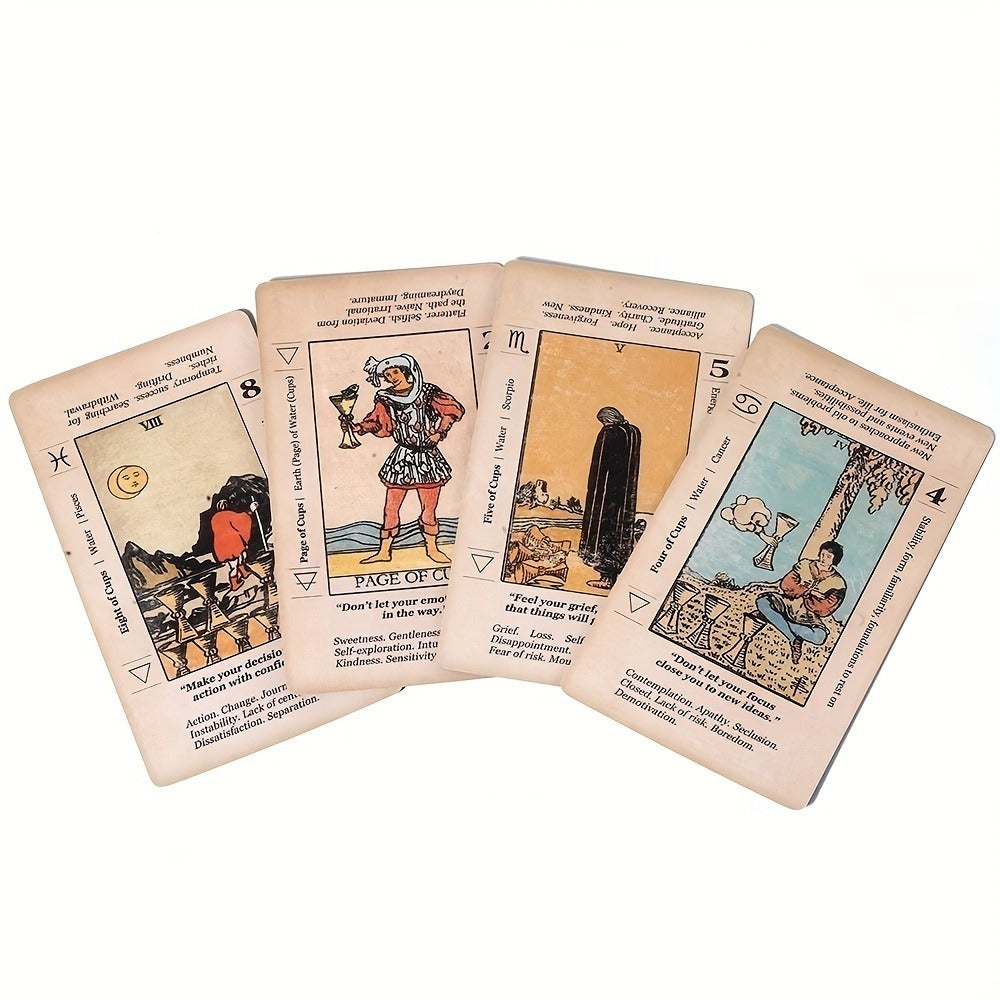 Vintage 78-Card Tarot Learning Deck with Upright and Reversed Keywords Printed on Every Card