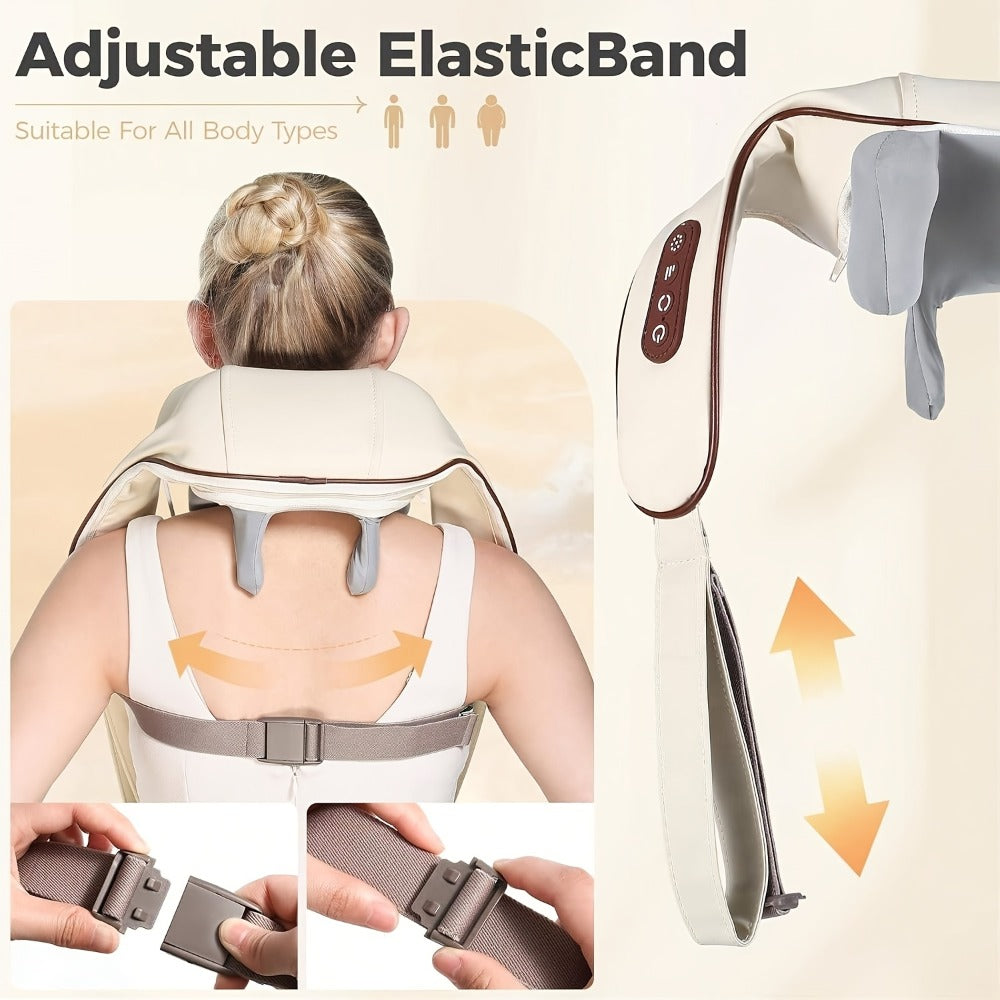 6-Node Wireless Neck and Shoulder Massager with Heat, Hands-Free Straps and Beige or White Color Options