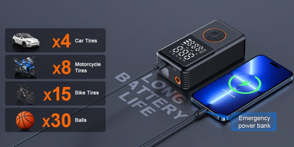 Portable Tire Inflator Cordless 150PSI Electric Air Compressor Pump with LCD Display, Auto Shut-Off, LED Light & Preset Pressure for Car Motorcycle Bike Sports Ball Camping Outdoor Emergency