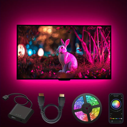 TV LED Backlight Screen Sync - App Controlled, Follows Audio Rhythm, Supports 4K30, 16.4ft for 32-80 Inch Indoor TV