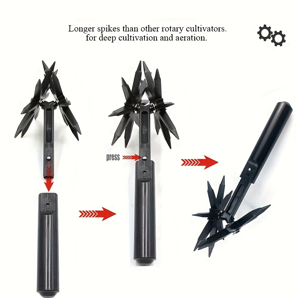 Manual Rotary Garden Cultivator Head with U-Shaped Frame and Detachable Star-Shaped Tine Wheels