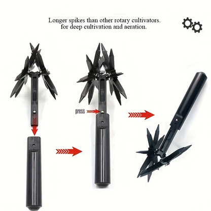 Manual Rotary Garden Cultivator Head with U-Shaped Frame and Detachable Star-Shaped Tine Wheels