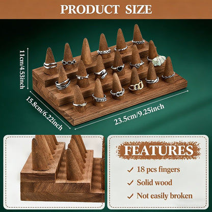 Jewelry Organizer Solid Wood Ring Display Stand in 2-Tier 12-Ring or 3-Tier 18-Ring Options