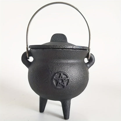 Cast Iron Cauldron with Lid & Handle, Witchcraft Incense Burner, Spell Ritual Pot, Halloween Decor