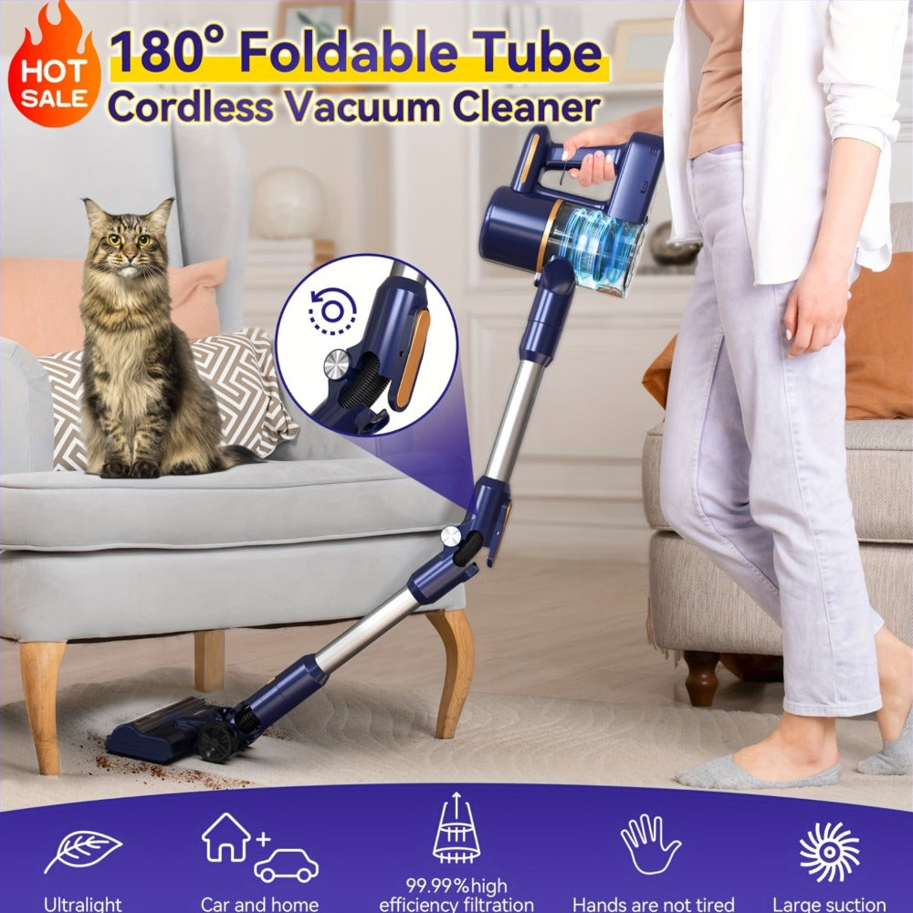 Stick and Handheld Vacuum Cleaner with LED Floor Head, Straight or 180-Degree Foldable Tube Options
