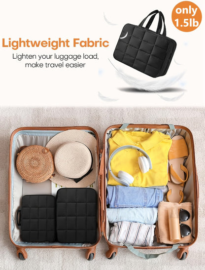 Hanging Travel Toiletry Bag Large Capacity for Full-Size Products Waterproof Cosmetic Organizer with Hook — Bathroom Makeup Travel Bag for Women Pink Beige Black