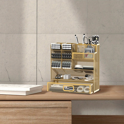 Mesh Desk Organizer with Pull-Out Drawer, Tiered Compartments and Six Color Checkout Options