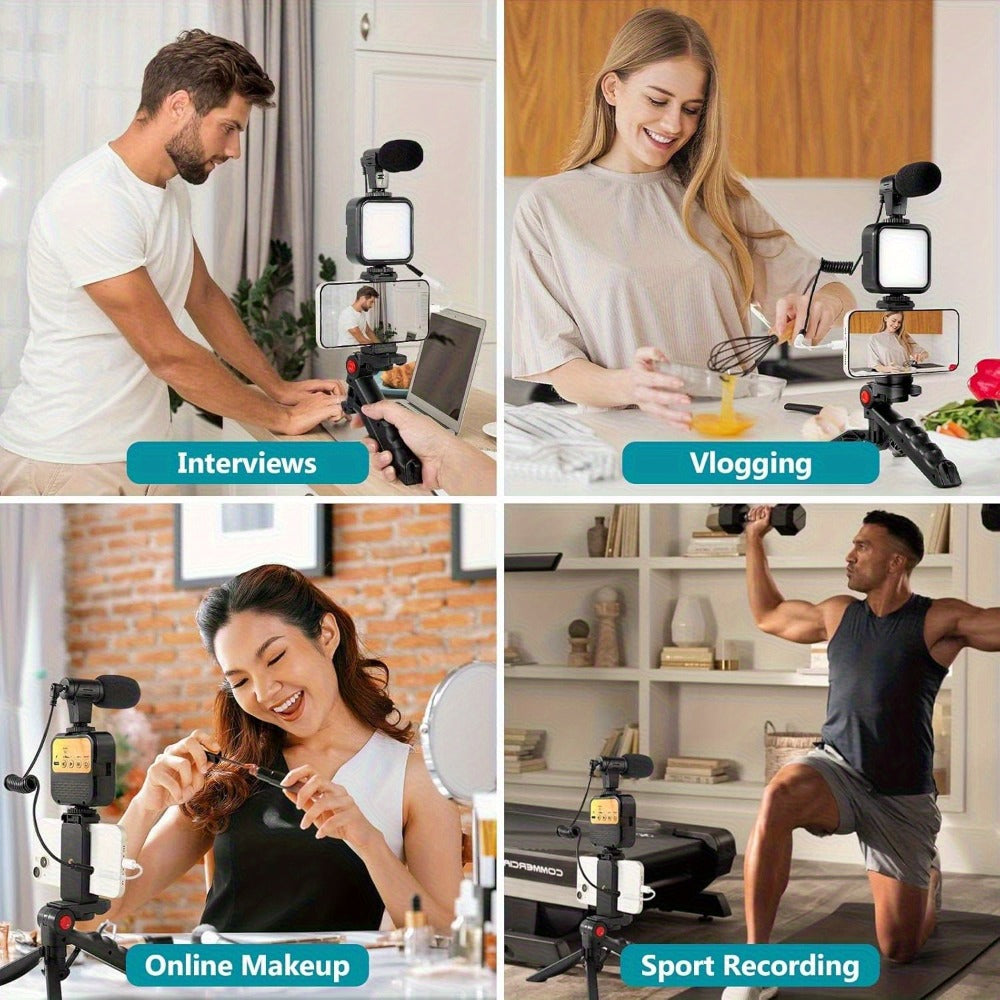 Phone Vlogging Kit with Noise-Reduction Microphone Tripod & LED Fill Light, TikTok YouTube Instagram Content Creator Setup
