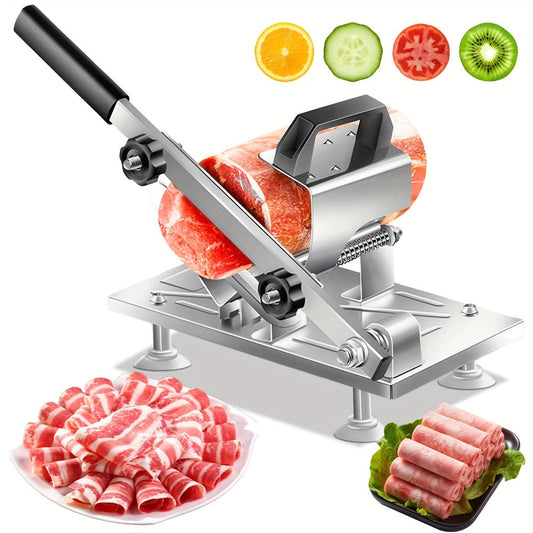 Manual Meat Slicer – Stainless Steel Food Slicer with Adjustable Thickness, Sharp 430 Steel Blade for Slicing Frozen Meat, Vegetables & Fruits, Durable, Easy to Clean, Home Kitchen Cutter
