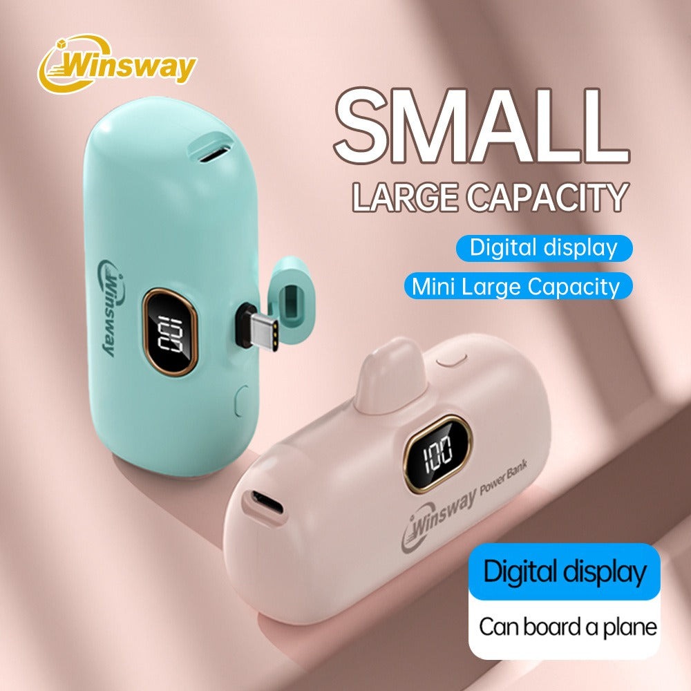 5000mAh Mini Lipstick Power Bank USB-C Fast Charging with Digital Display – Compact Portable Charger for iPhone 17/16/15 Pro Max, iPad Pro & Android, TSA-Approved Travel Battery Pack