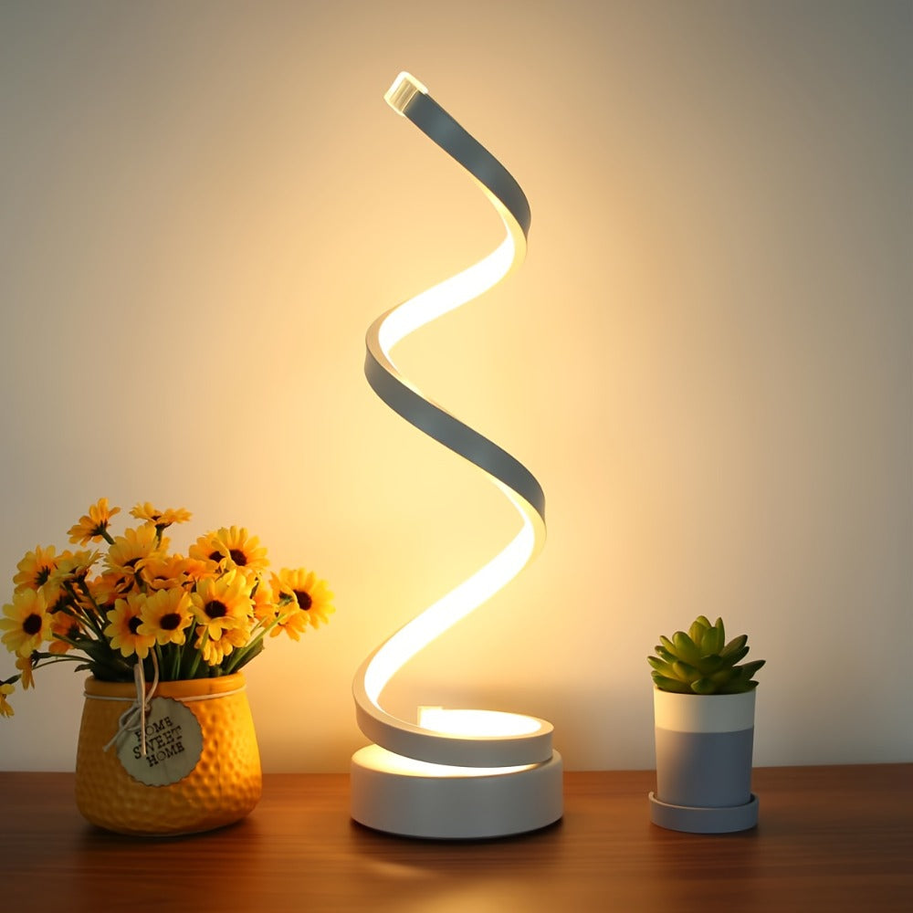 Two-Style Spiral LED Table Lamp with Touch Dimming in Black or White, Single or Two-Pack Options