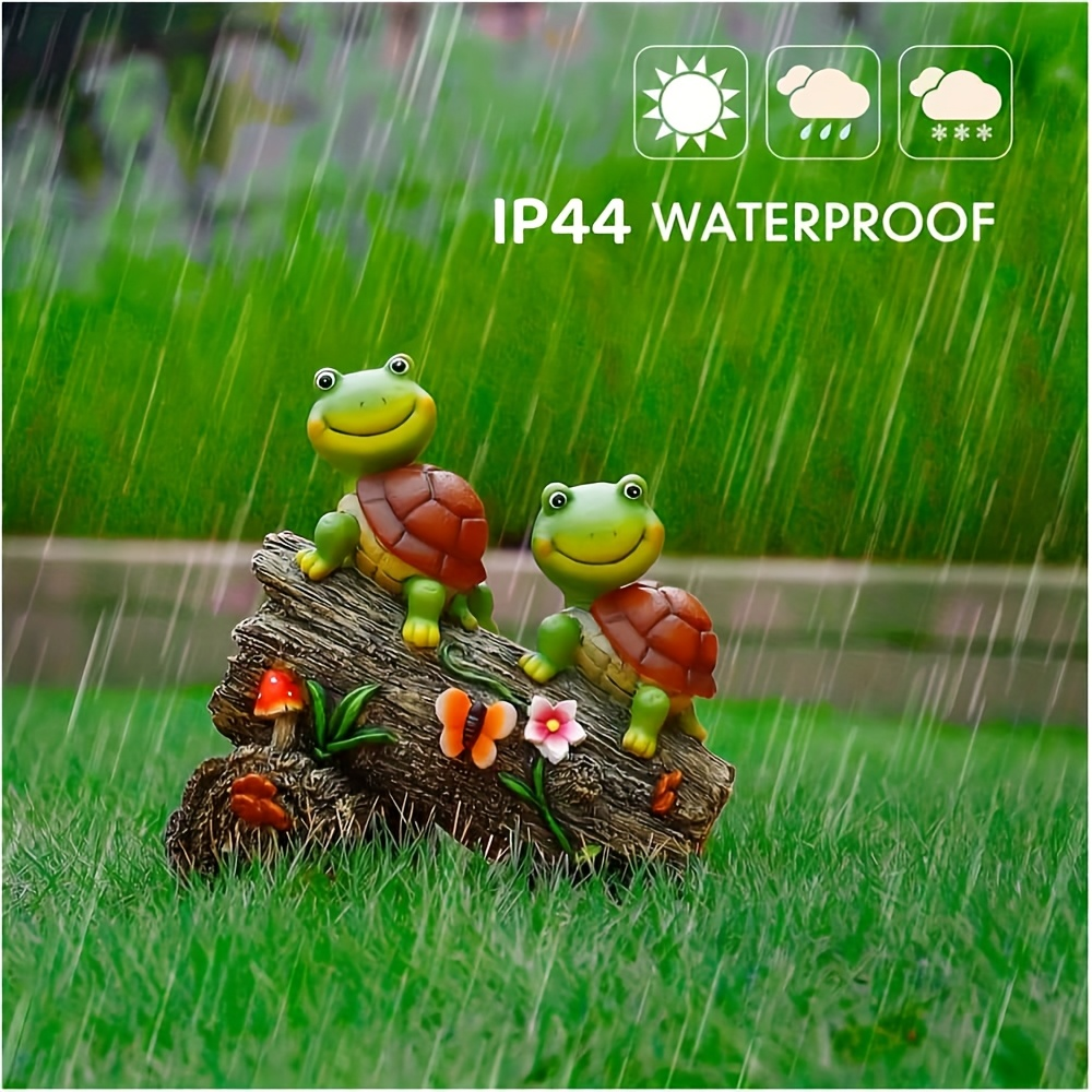 Solar Garden Turtle Statue with 4 LED Lights IP44 Waterproof Resin Frog Face Turtle Figurine Outdoor Decor for Patio Lawn Yard Holiday Festival
