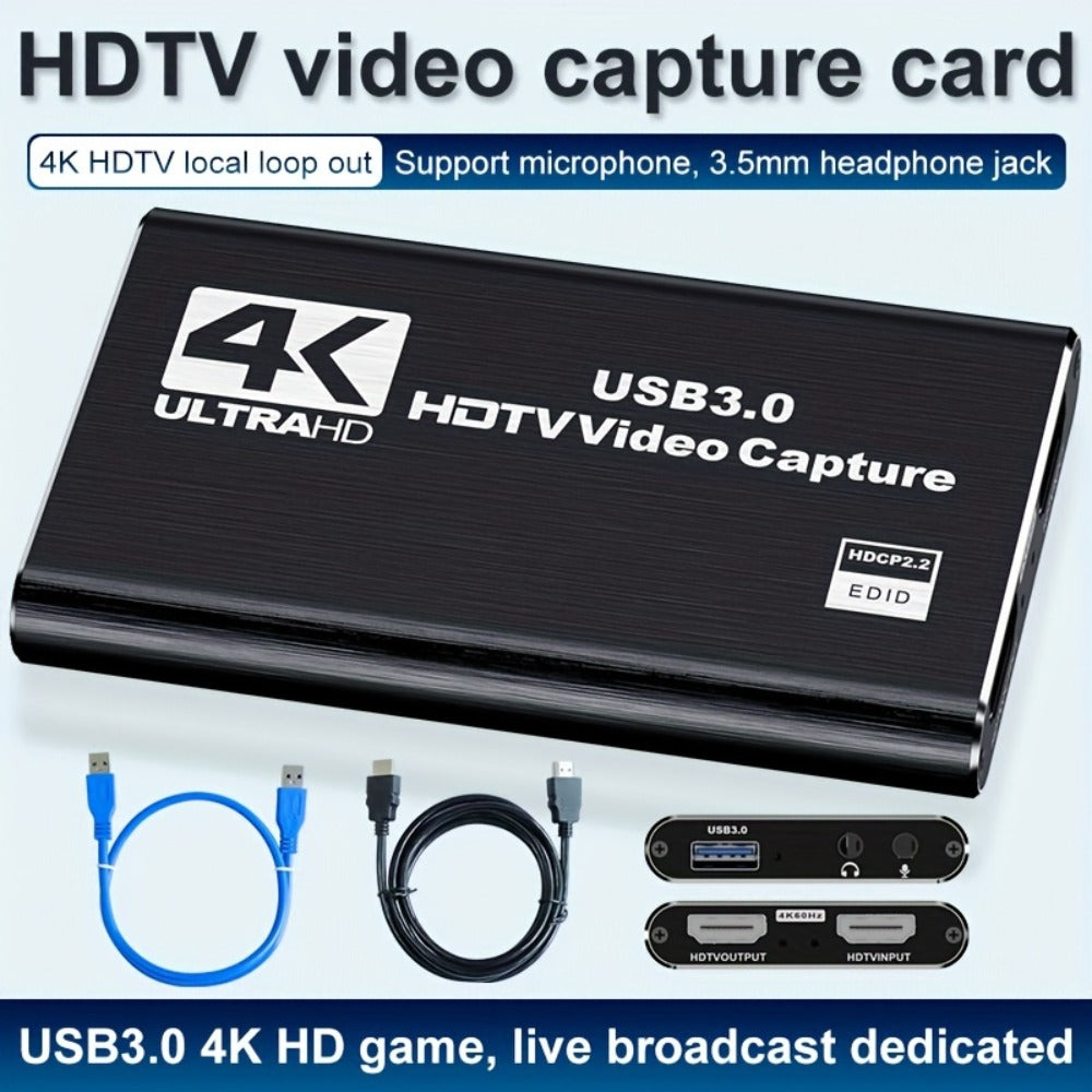 HDMI Capture Card with Microphone & 4K Loop-Out for Streaming – 1080P 60fps USB Video Recorder for Gaming, Live Streaming, Video Conference, Works with Nintendo Switch, PS4, OBS, Camera, PC