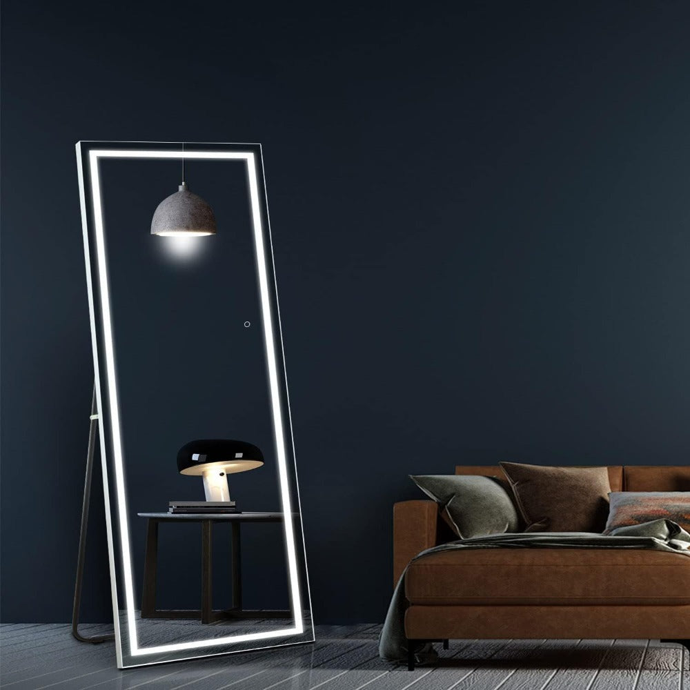 Full Length Mirror with LED Lights & Touch Sensor, 64"x21" Dimmable Smart Floor Mirror, Wall Mount or Freestanding