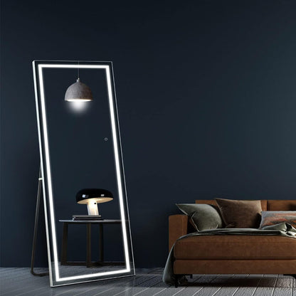 Full Length Mirror with LED Lights & Touch Sensor, 64"x21" Dimmable Smart Floor Mirror, Wall Mount or Freestanding