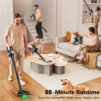 Cordless Stick Vacuum Cleaner 45KPA 8-in-1 Lightweight with Anti-Tangle Brush Green Light Detection for Carpet Pet Hair Hardwood Tile Floor
