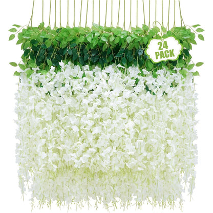 Artificial Flowers 24-Pack Wisteria Vine Garland with 3.6FT Silk Strands in Five Color Options